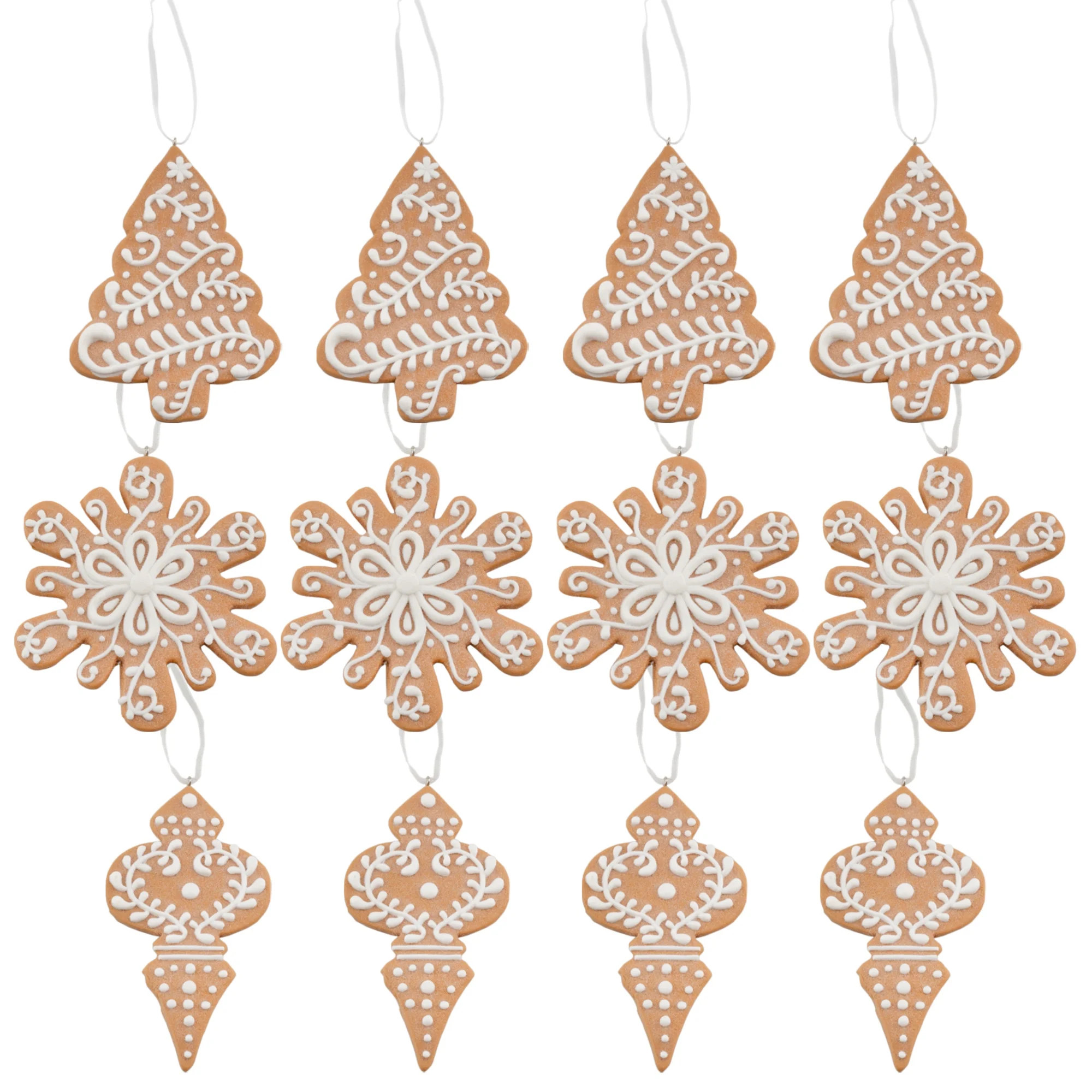 AuldHome Design Gingerbread Cookie Christmas Ornaments (Set of 12); Large Tree, Snowflake and Fin... | Walmart (US)