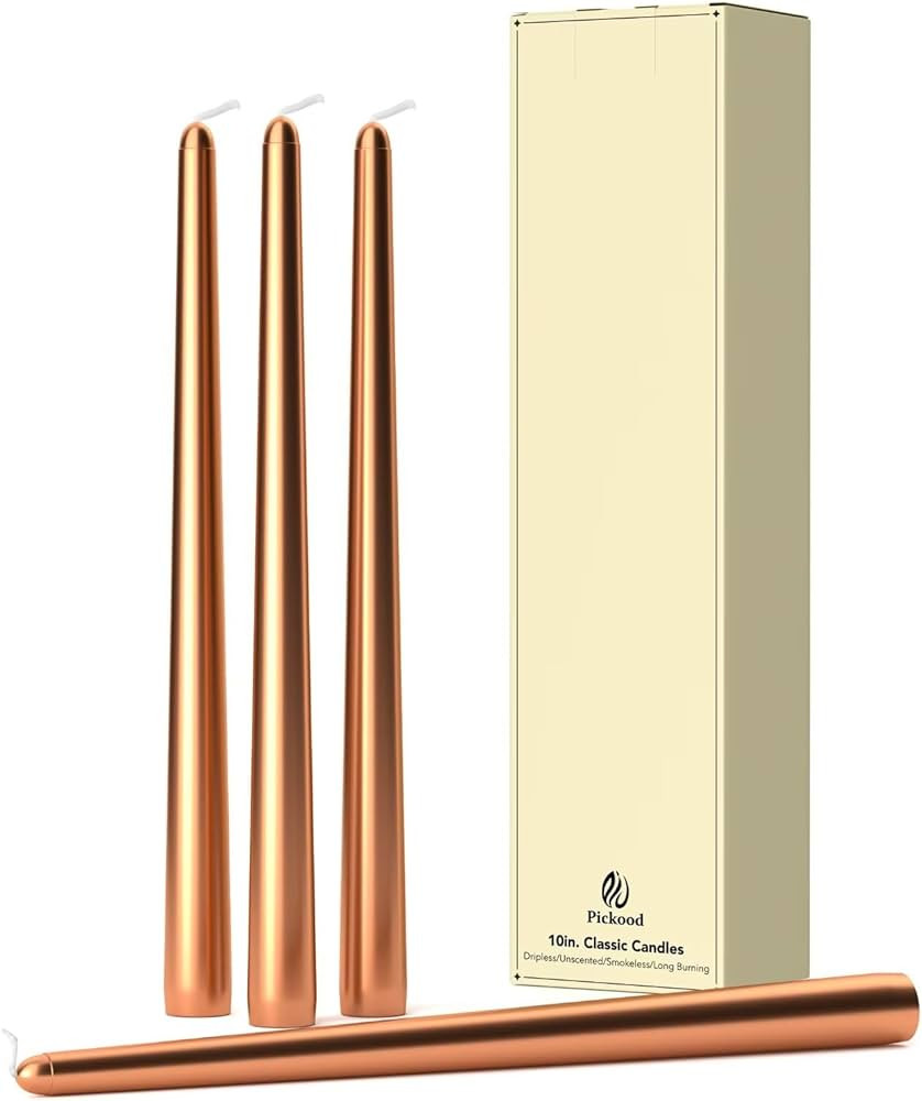 10-Inch Tall Dripless Taper Candles Set of 4 - Metallic Copper Tapered Candles, Perfect for Chris... | Amazon (US)