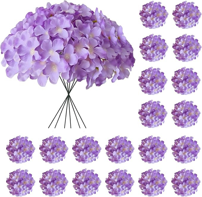 Hydrangea Artificial Flowers, 20 Pcs Purple Hydrangea Artificial Flowers Bulk, Faux Hydrangea Flo... | Amazon (US)