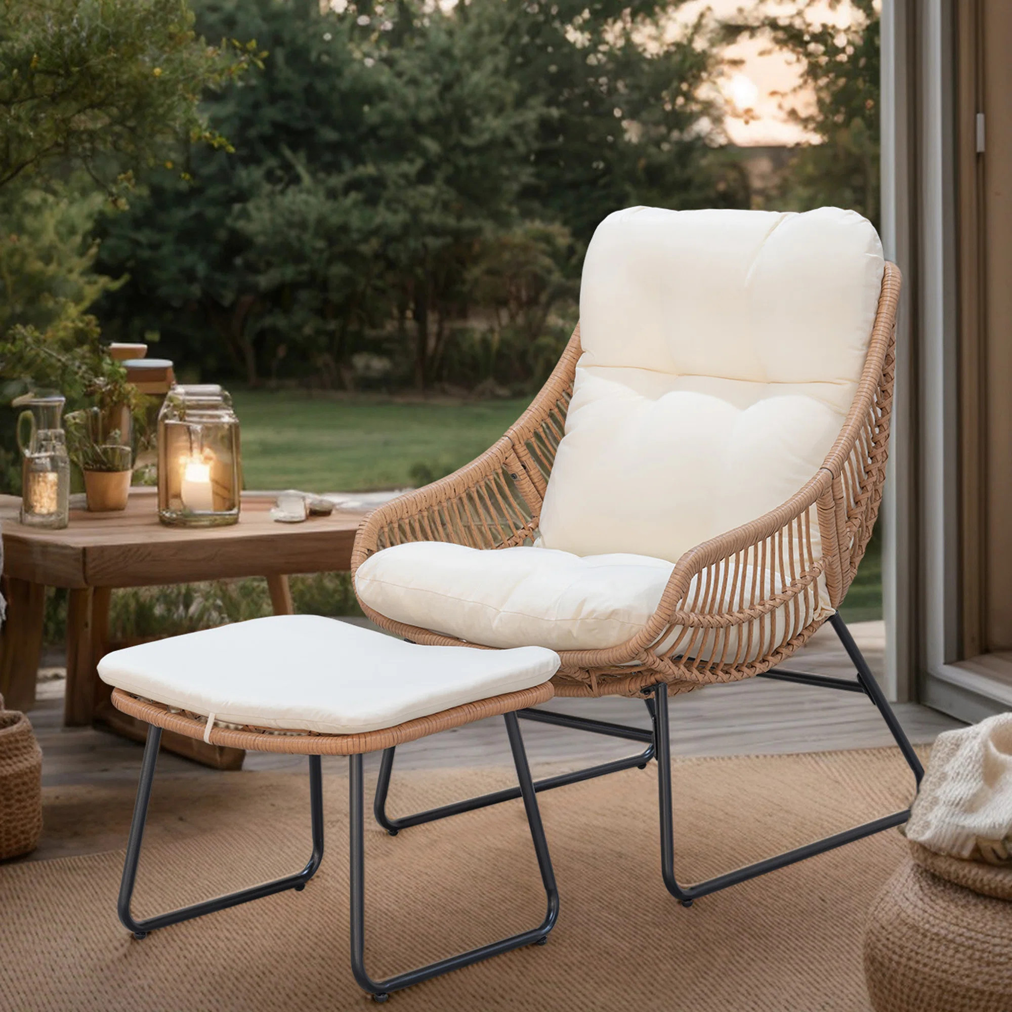 Allexis Wicker Outdoor Lounge Chair with Ottoman | Wayfair North America