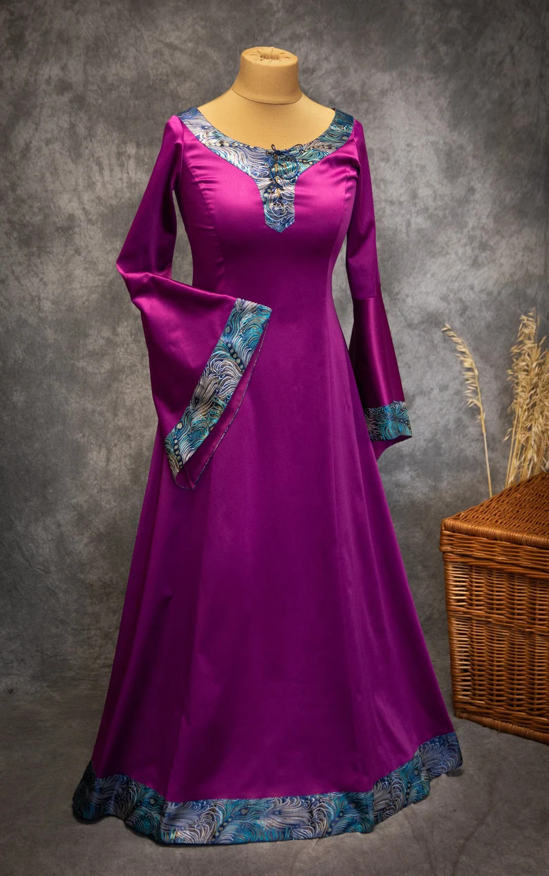 MENELANNA Fantasy Renaissance-inspired Wide Cotton Satin faux Silk Laced Dress With Wide Long Sle... | Etsy (US)