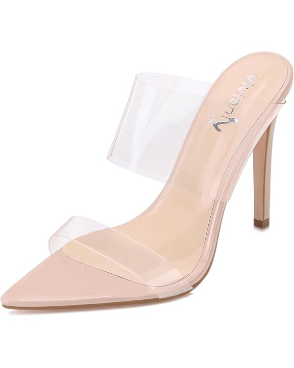 vivianly Clear Pointed Toe Heels Sandals Transparent Strap Stiletto High Heels Slip on Mules for ... | Amazon (US)