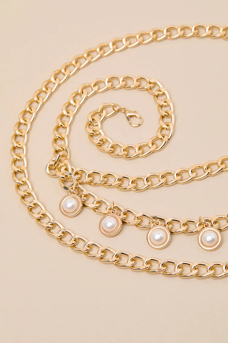 Ishani Gold Pearl Chain Link Belt | Lulus