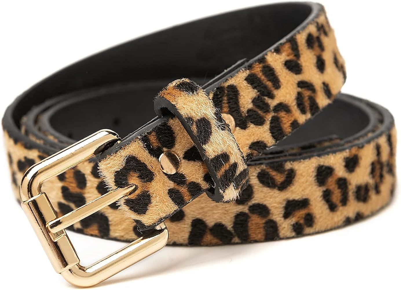 Leopard Belt Alloy Buckle for women Leather Belt with Pants Jeans Dresses | Amazon (US)