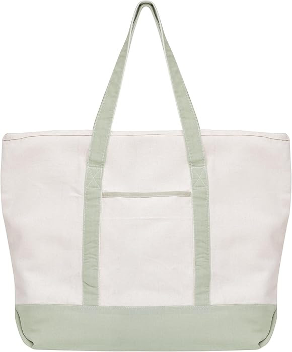 Sage Green Canvas Tote Bag - Extra-Large, 22 Inch Wide, Heavy-duty, Structured Canvas Tote with Z... | Amazon (US)