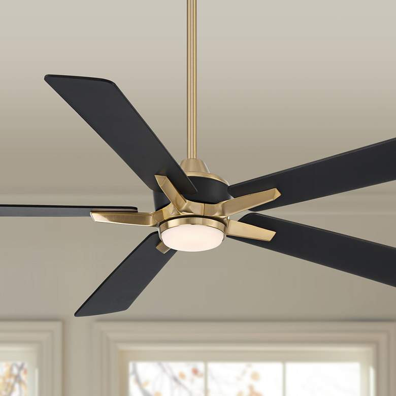 52" Casa Vieja Vegas Nights Soft Brass Black LED Remote Ceiling Fan - #214T1 | Lamps Plus | Lamps Plus