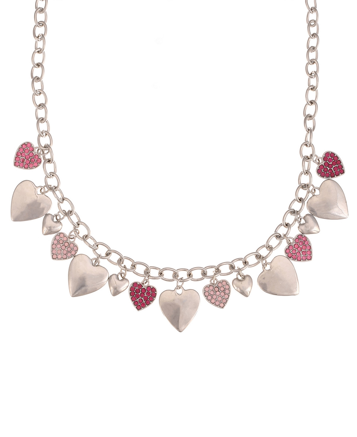 Holiday Lane Silver-Tone Pave Heart Charm Statement Necklace, 18" + 3" extender, Created for Macy's | Macys (US)