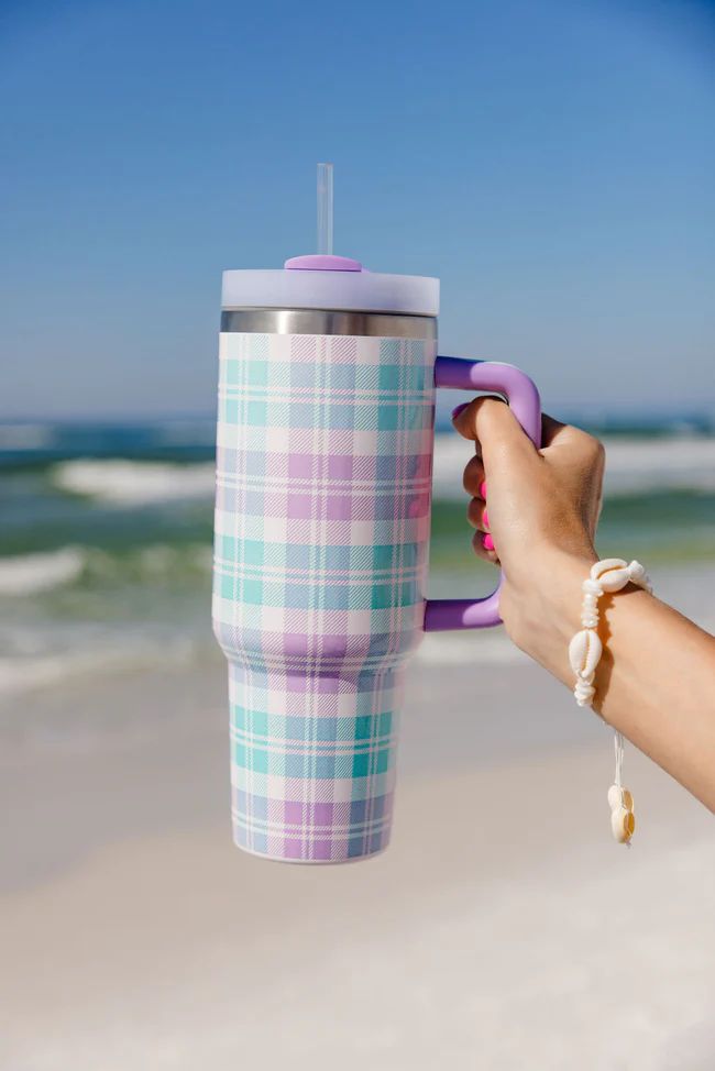 Sippin' Pretty In Tori Plaid 40 oz Drink Tumbler With Lid And Straw Tori X Pink Lily | Pink Lily