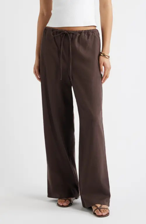Open Edit Linen Blend Wide Leg Pants in Brown Seal at Nordstrom, Size Large | Nordstrom