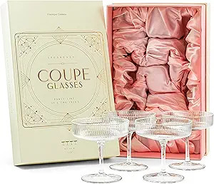 Vintage Art Deco Coupe Glasses | Set of 4 | 7 oz Classic Cocktail Glassware for Champagne, Martin... | Amazon (US)