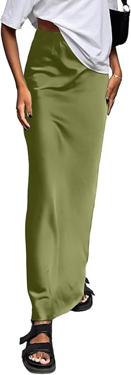 Meladyan Women Satin High Waist Maxi Skirt Bias Cut Bodycon Elegant Summer Going Out Casual Solid... | Amazon (US)