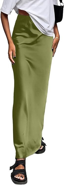 Meladyan Women Satin High Waist Maxi Skirt Bias Cut Bodycon Elegant Summer Going Out Casual Solid... | Amazon (US)