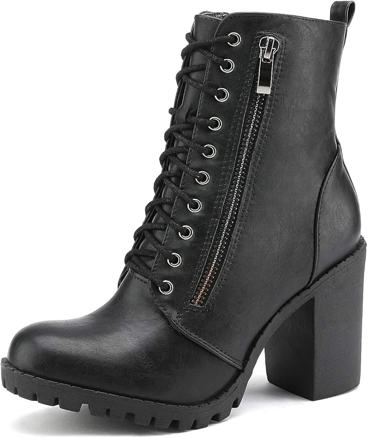 DREAM PAIRS Women's Combat Ankle Boots Chunky Heel Lace up Fashion Heeled Booties | Amazon (US)