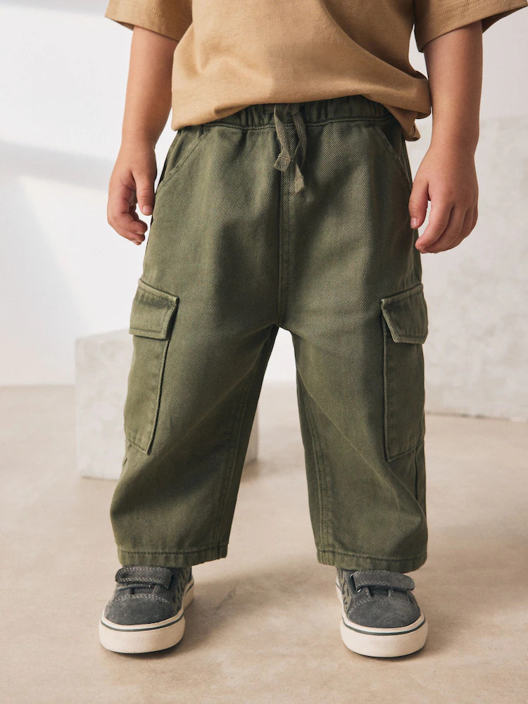 Khaki Green Washed Wide Leg Cargo Trousers (3mths-7yrs) | Next US