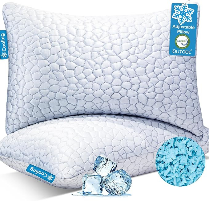 QUTOOL Cooling Pillow for Sleeping, CertiPUR-US Shredded Memory Foam King Pillows Set of 2, Cool ... | Amazon (US)