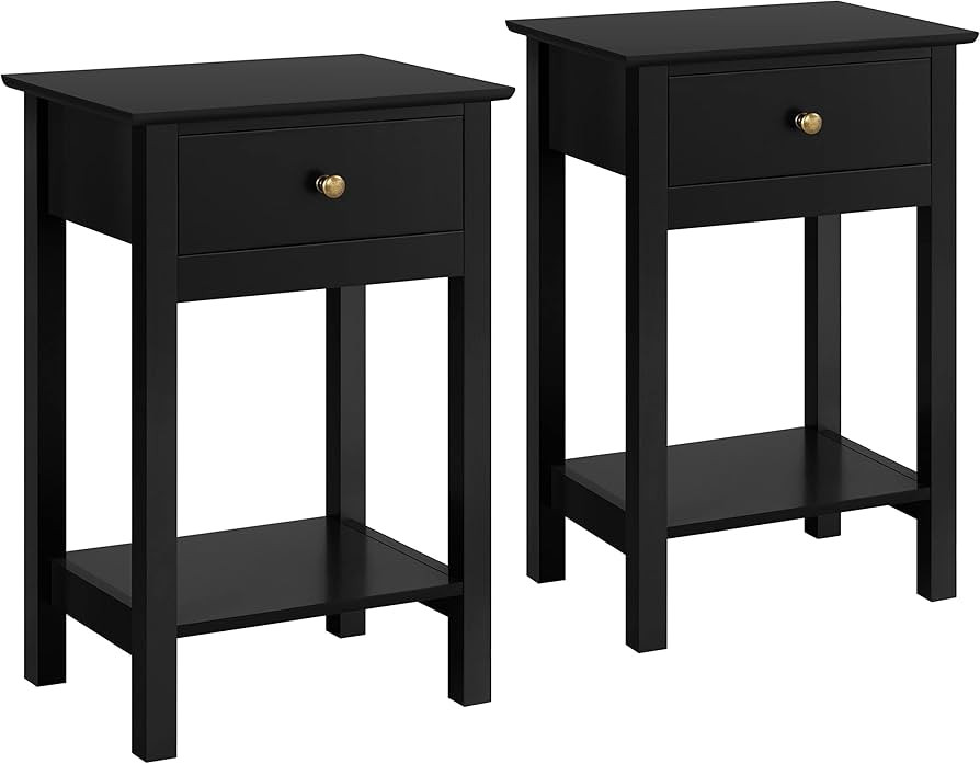 Topeakmart Wooden Nightstand Set of 2 with 1 Drawer and 1 Shelf, Modern Bedside Table with Drawer... | Amazon (US)