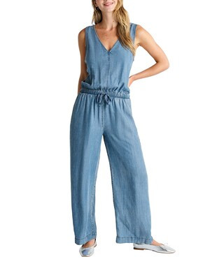 Kali Chambray V-Neck Sleeveless Jumpsuit | Dillard's