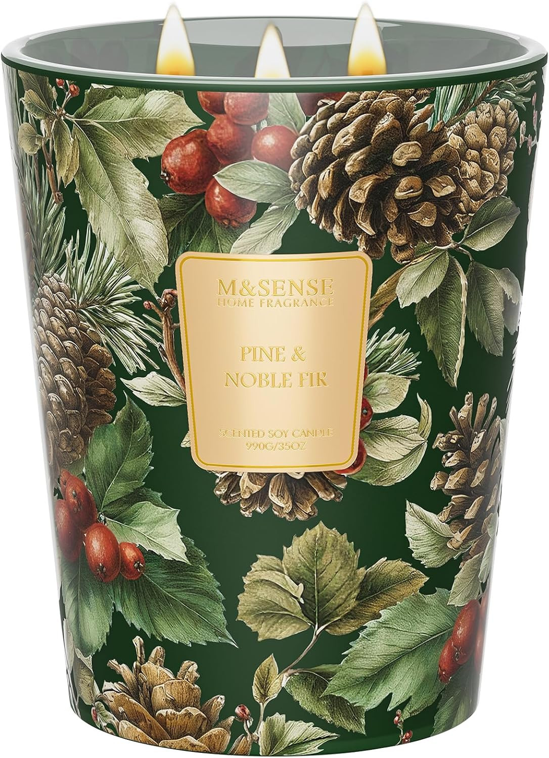 M&SENSE Pine Noble Fir Soy Candle, 35oz 3-Wick, Winter Scented Candles | Amazon (US)