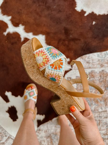 THE CUTEST summer sandal / heel! These crochet cork summer chunky heel sandals are SO cute and I am in love! Super comfy to walk in. I sized down .5 to a 7 and they fit perfect! Perfect for wide feet as well! Also ON SALE! 