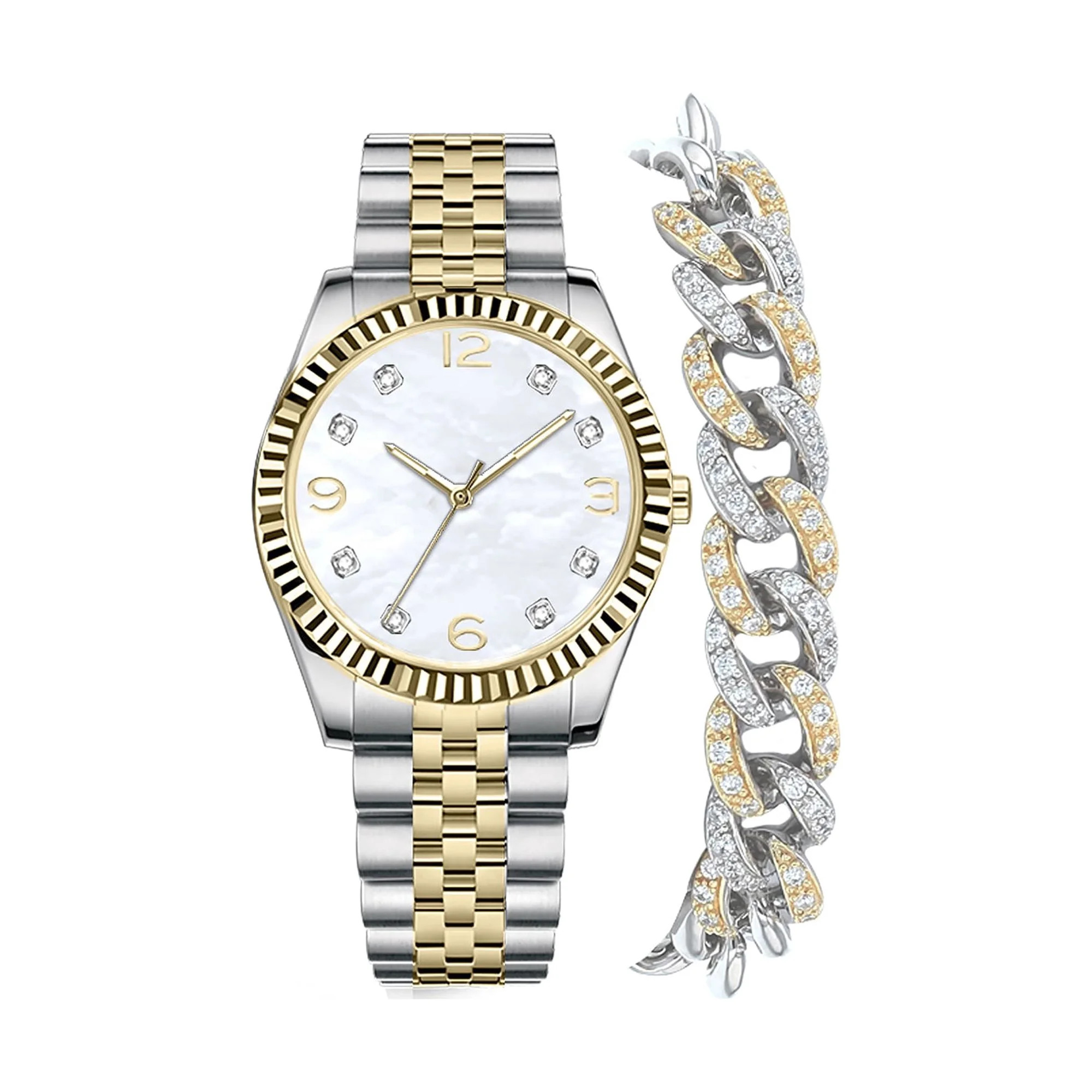 Time and Tru Women's Two Tone Cushion Case Watch and Faux Crystal Bracelet Set, 2-Piece | Walmart (US)