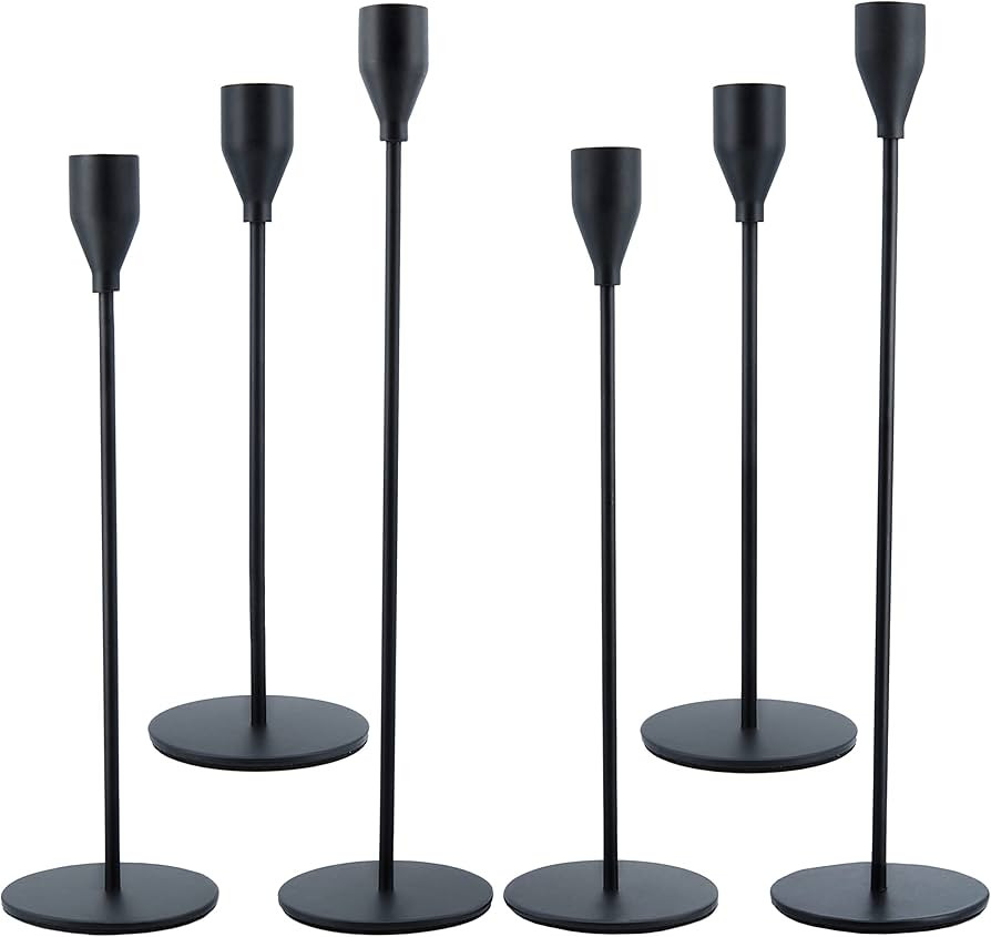 Amazon.com: Matte Black Candle Holders for Taper Candles, Set of 6 Tall Metal Decorative Candlest... | Amazon (US)