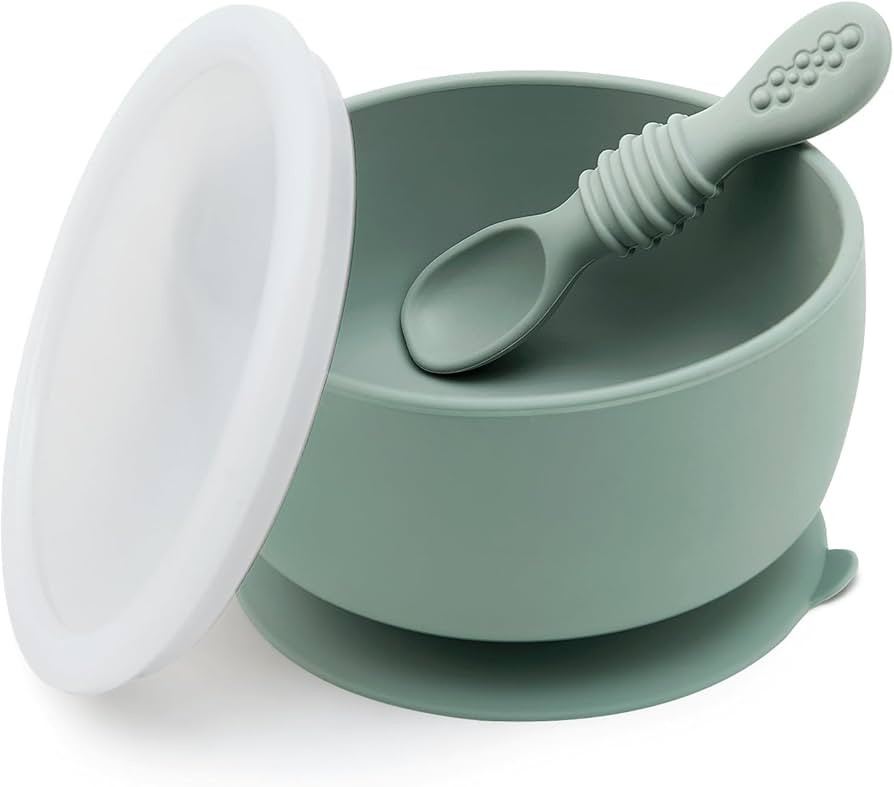 SAMiGO Silicone Baby Bowl and Spoon Set with Suction and Lid, First Stage Self Feeding Essentials... | Amazon (US)