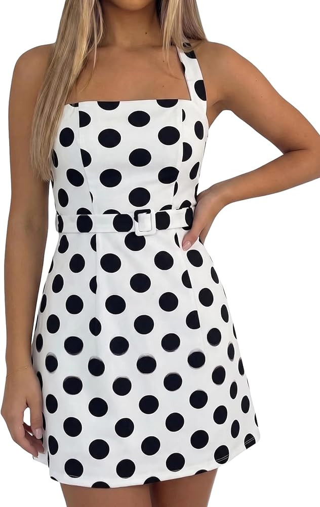 Lingswallow Women's Sleeveless Polka Dot Sundress Halter Neck A Line Short Dress X-Large at Amazo... | Amazon (US)