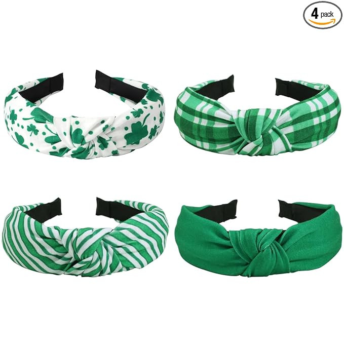St.Patrick's Day Headbands Green Striped Plaid Irish Shamrock Hair Accessories Lucky Leaf Wide Kn... | Amazon (US)