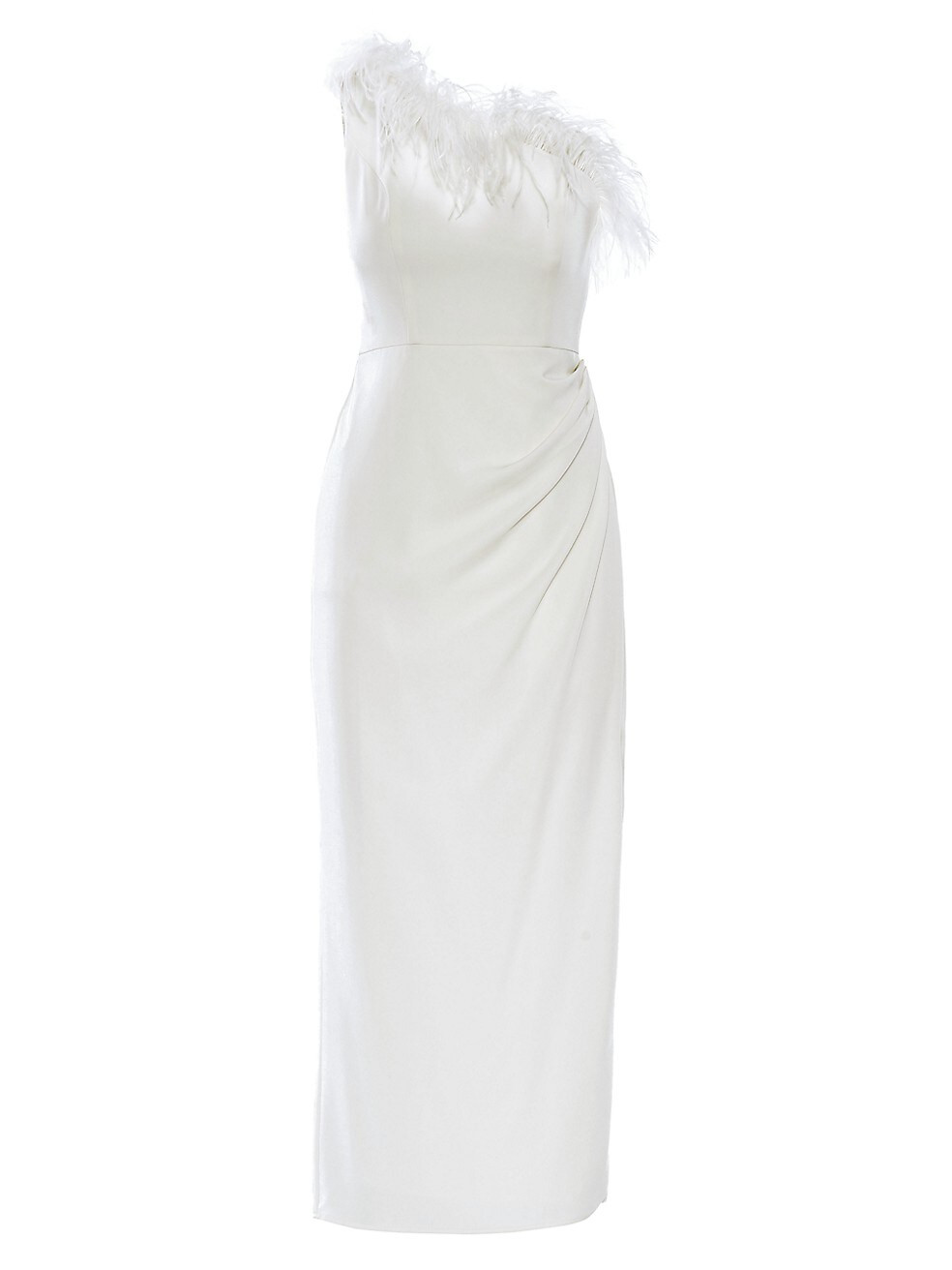 Feather-Trim One-Shoulder Draped Dress | Saks Fifth Avenue