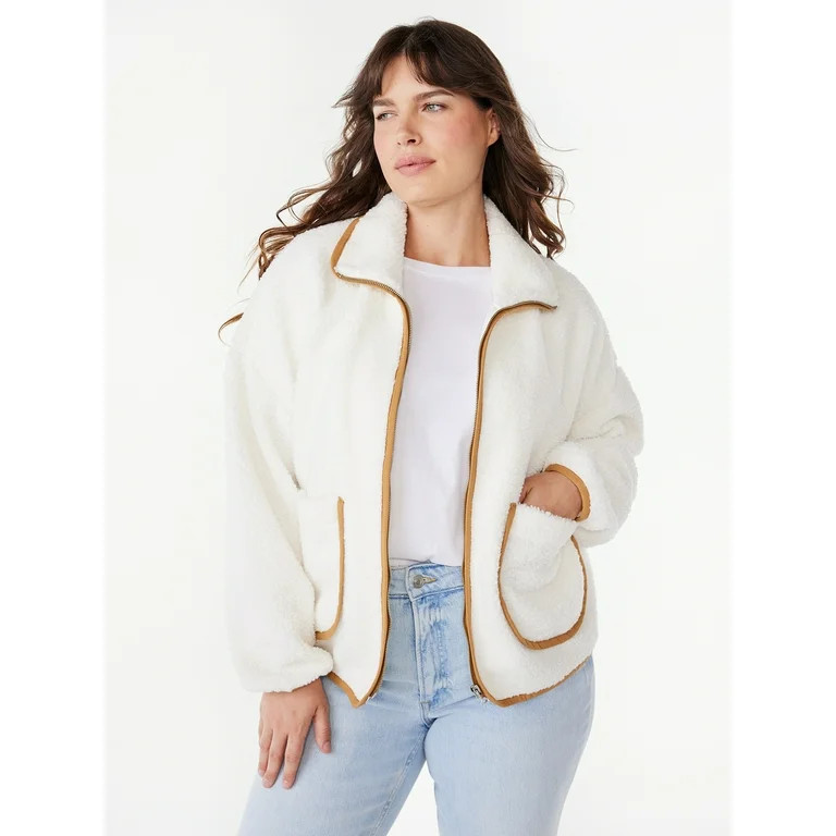 Free Assembly Women's Patch Pocket Mixy Teddy Fleece Jacket, Sizes XS-XXL | Walmart (US)