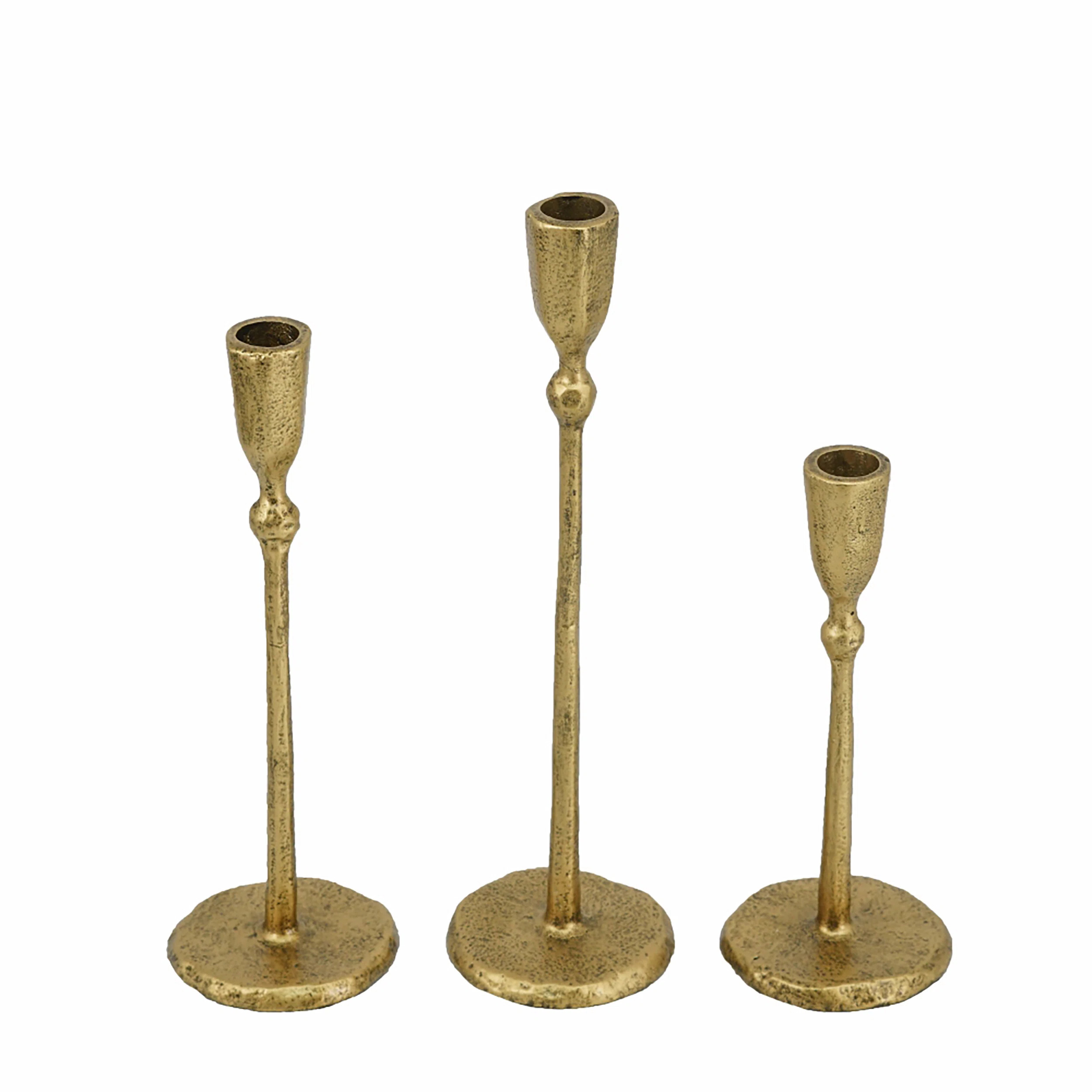 Gold Iron Candlesticks with Round Base - Set of 3 | Wayfair North America