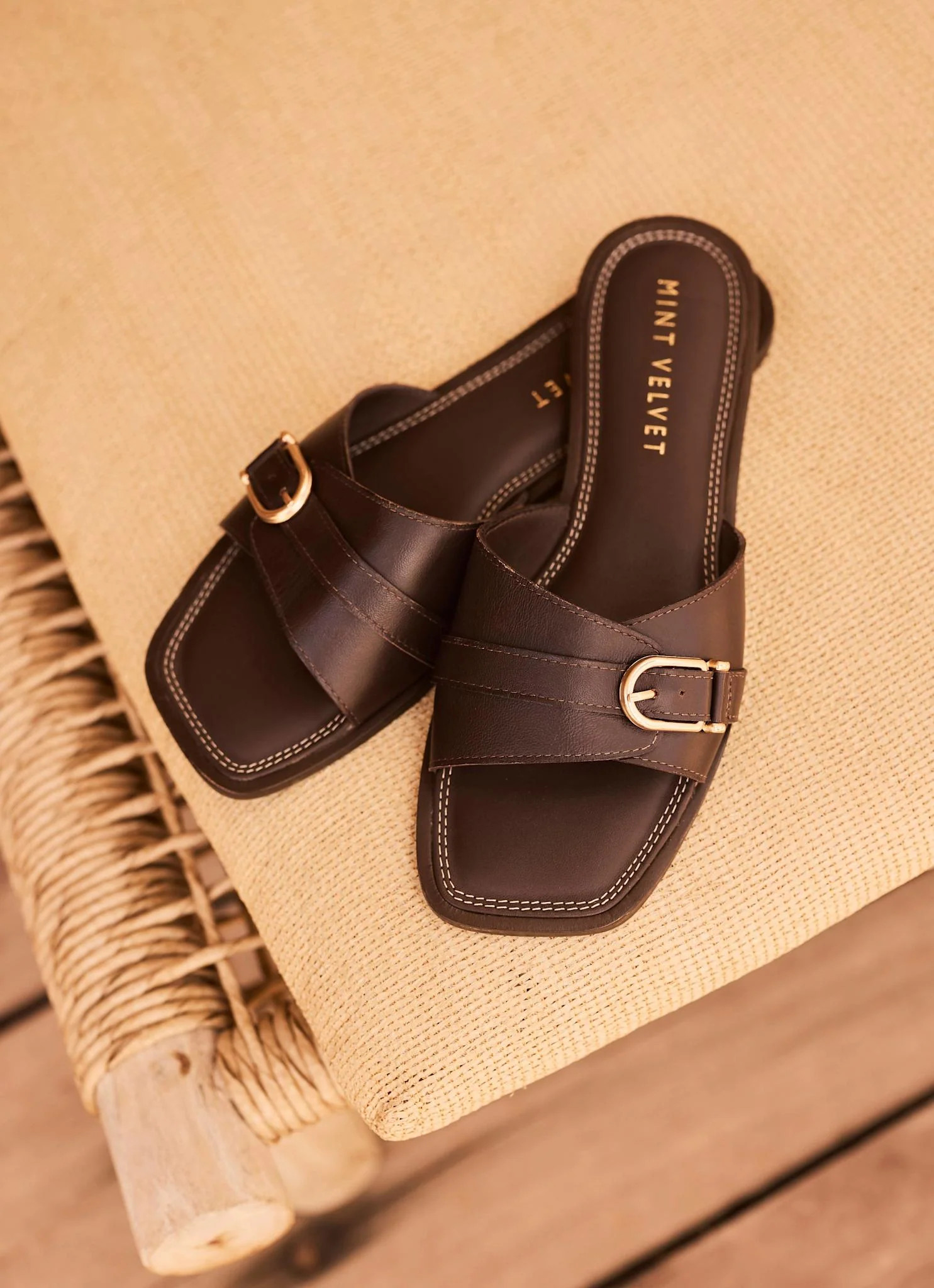 Kate Brown Leather Mule Sandals | Mint Velvet