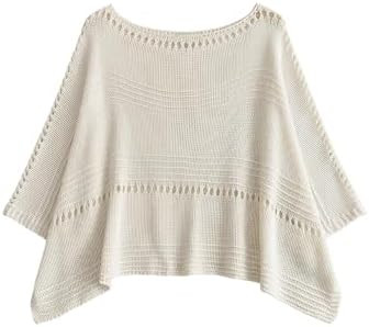 SHENHE Women's Crochet Knit Poncho Sweater Hollow Out Boat Neck Dolman Sleeve Casual Crop Top | Amazon (US)