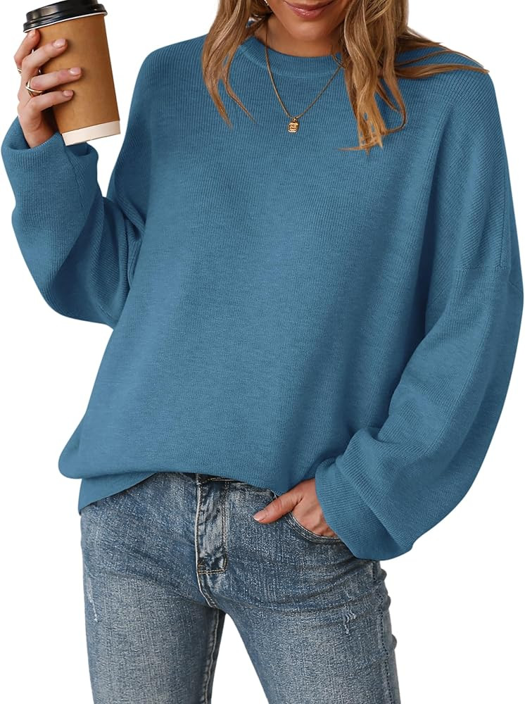 Arach&Cloz Women's Wool Blend Oversized Sweaters Crewneck Casual Fall Outfits Fashion Tops | Amazon (US)
