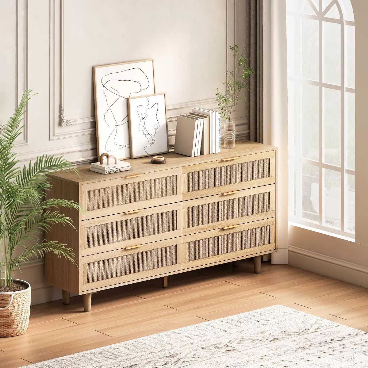 6-Drawer Rattan Dresser for Living Room and Bedroom Re, Natural - ModernLuxe | Target