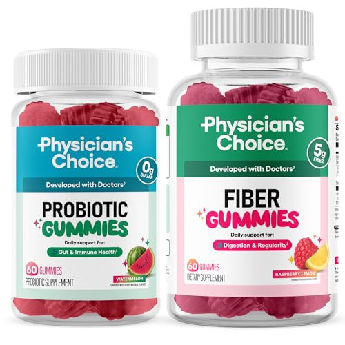 Physician's CHOICE Gut Gummy Bundle: Probiotic Gummies + Fiber Gummies - No Sugar Added & Vegan - Supports Digestive Health & Regularity for Women and Men | Amazon (US)