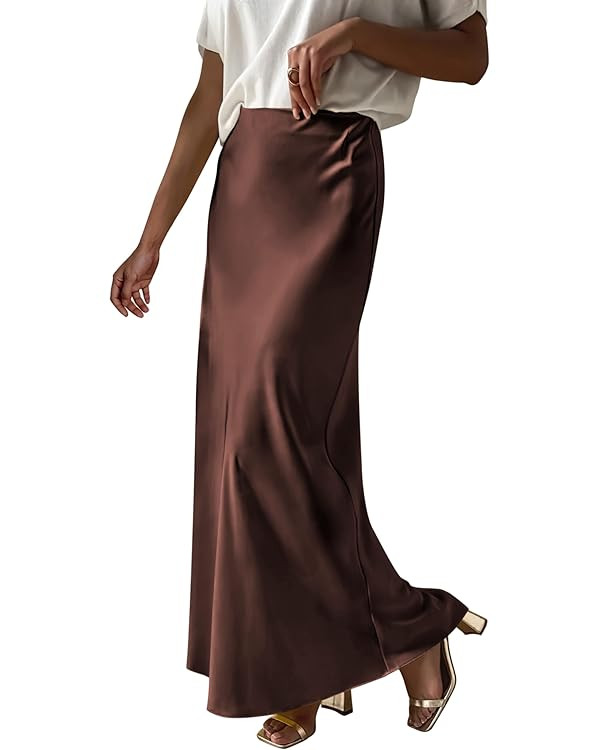Prinbara Women's Satin Maxi Skirts Dressy Casual Zipped High Waisted Flowy Silk 2025 Fall Elegant... | Amazon (US)