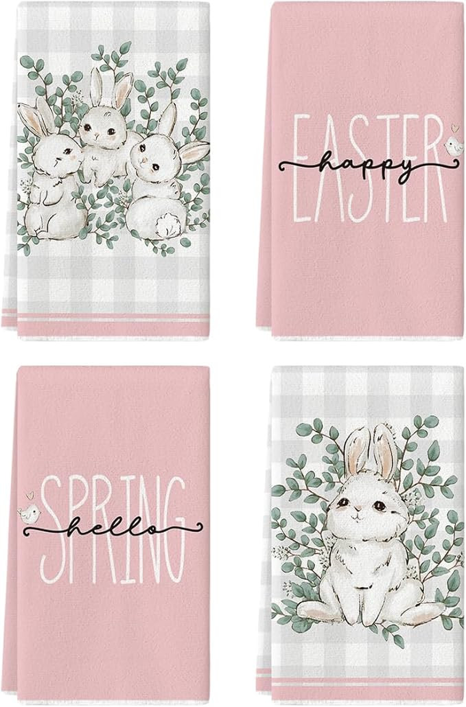Artoid Mode Pink Bunny Rabbit Eucalyptus Easter Kitchen Towels Dish Towels, 18x26 Inch Seasonal S... | Amazon (US)