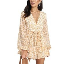 Relipop Women's Polka Dot Jumpsuits Deep V-Neck Long Sleeve Knot Front Ruffle Hem Floral Rompers | Amazon (US)