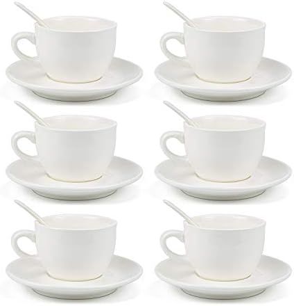 Kingrol 8 Ounces Cappuccino Cups with Saucers & Spoons, Porcelain Tea Cup Set, Set of 6 Coffee Mu... | Amazon (US)
