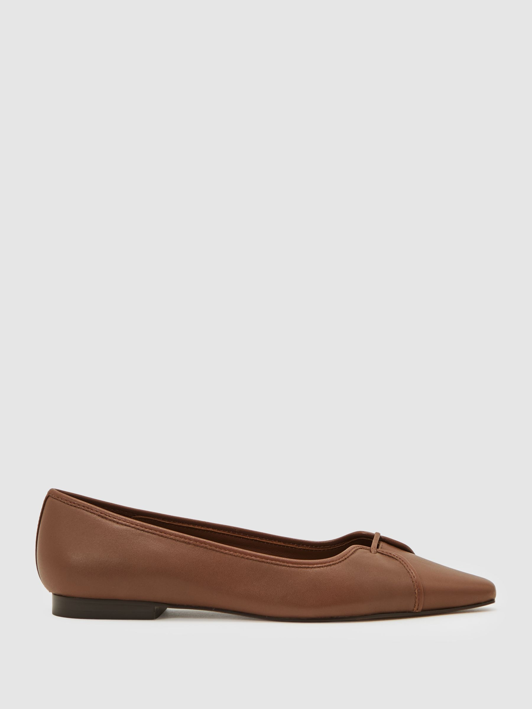 Reiss Leather Pointed-Toe Ballerina Shoes in Tan - REISS | Reiss UK