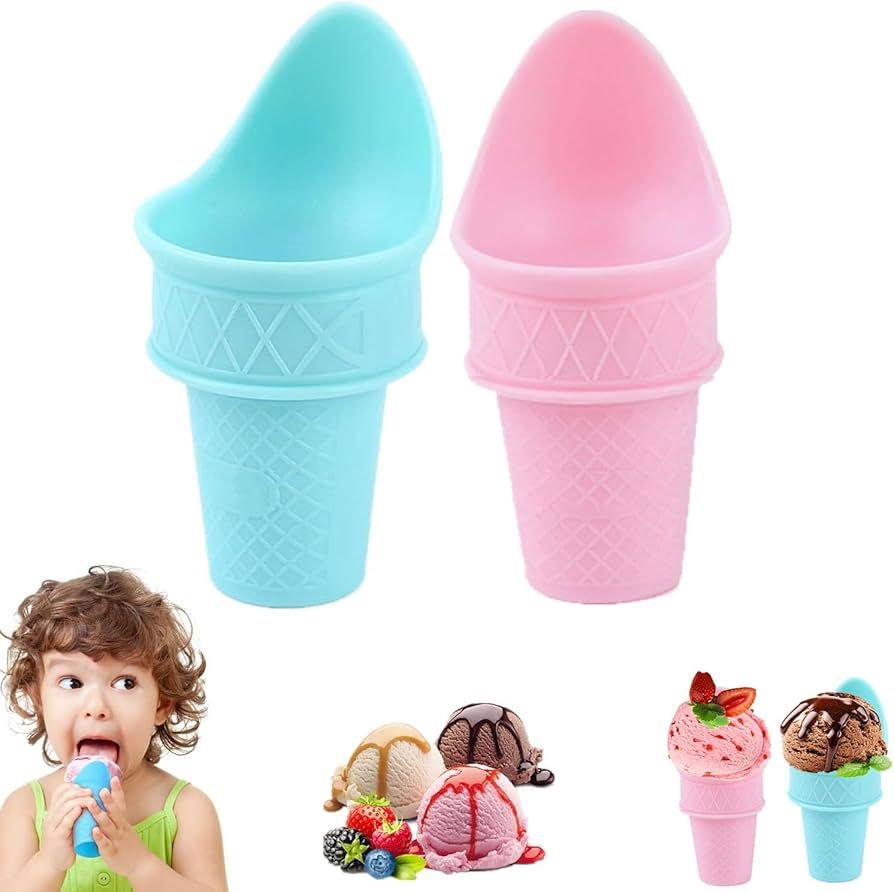 Ice Cream Cone Scoop - 2Pcs Ice Cream Cone Holder, Reusable Mini Ice Cream Cones, Ice Cream Cup S... | Amazon (US)