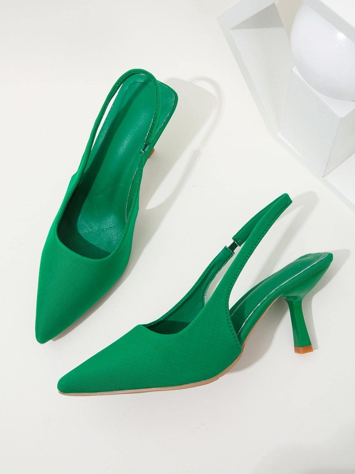 Donna Tacchi a punta con aperto tallone tacco piramide alla moda verde tessuto | SHEIN