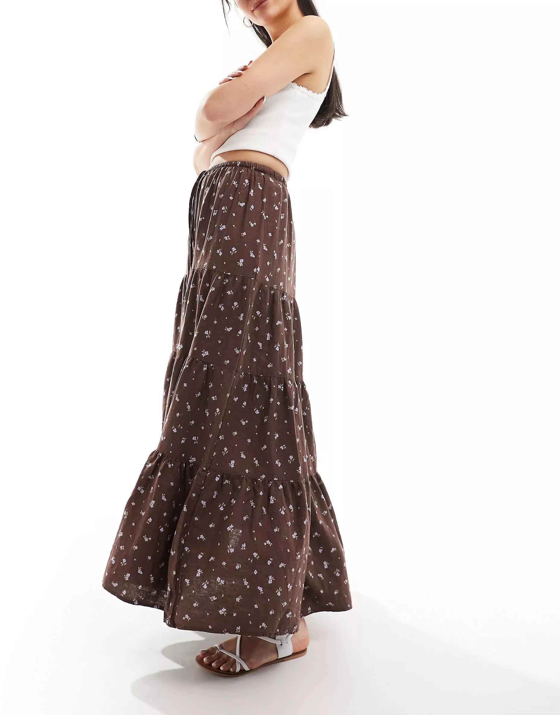 Cotton On boho tierred maxi skirt in vintage brown ditsy  | ASOS | ASOS (Global)
