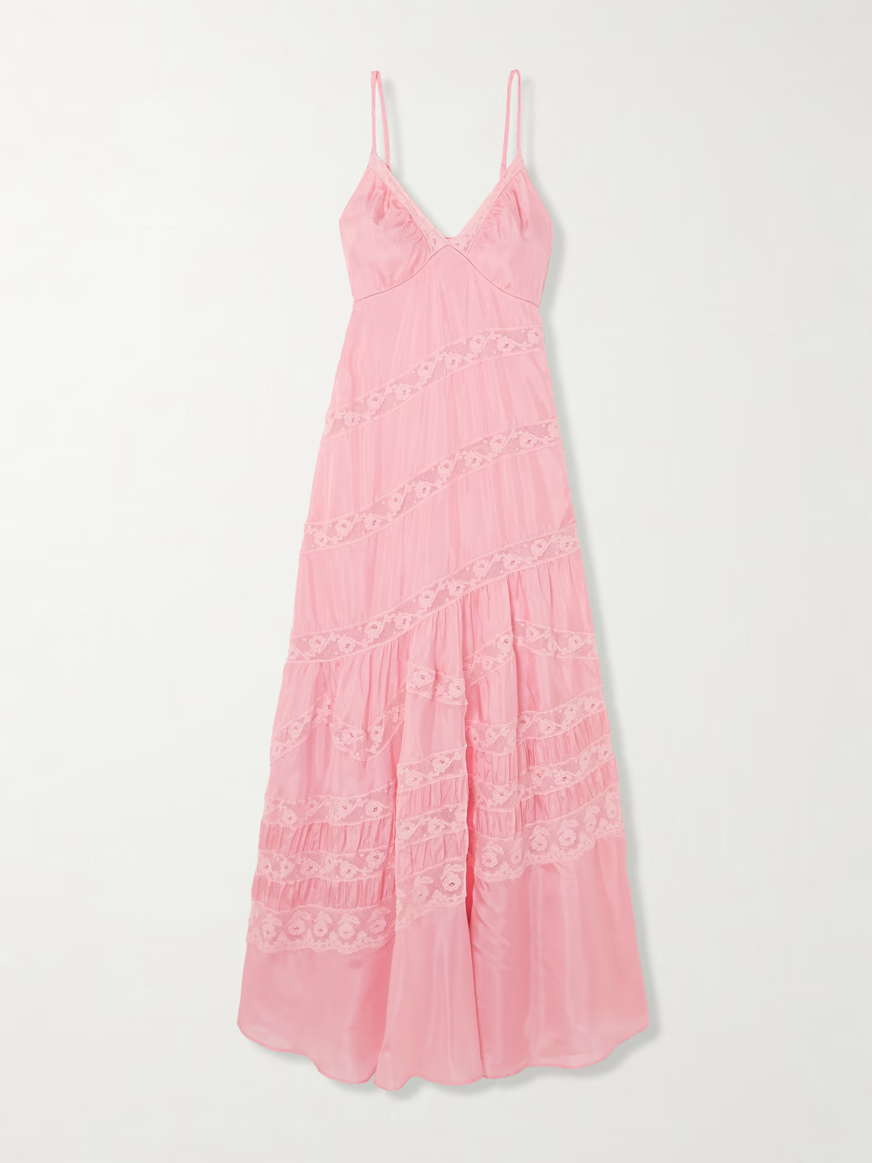 LOVESHACKFANCY - Idalia Lace-trimmed Tiered Silk-satin Maxi Dress - Pink | NET-A-PORTER (UK & EU)