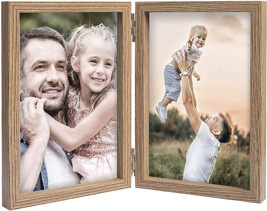 4x6 Picture Frames Double Hinged MDF Wood Grain with Glass Front Stand Vertical on Tabletop | Amazon (US)