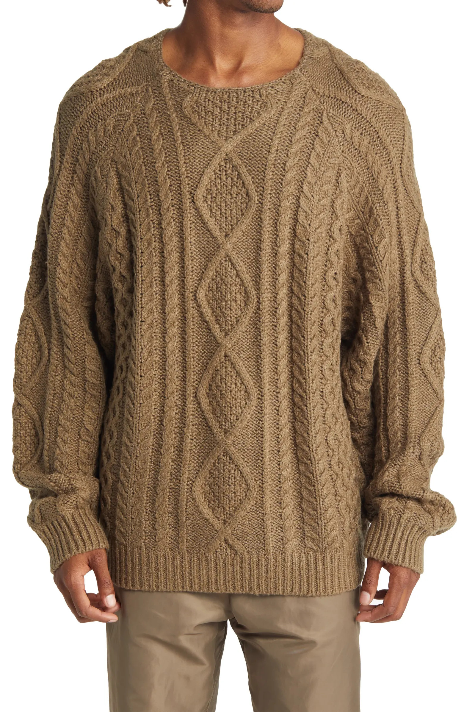 Fear of God Essentials Men's Cable Knit Cotton Blend Crewneck Sweater | Nordstrom | Nordstrom