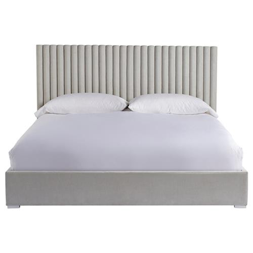 Veena Modern Grey Performance Upholstered White Wood Wall Tufted Bed - King | Kathy Kuo Home