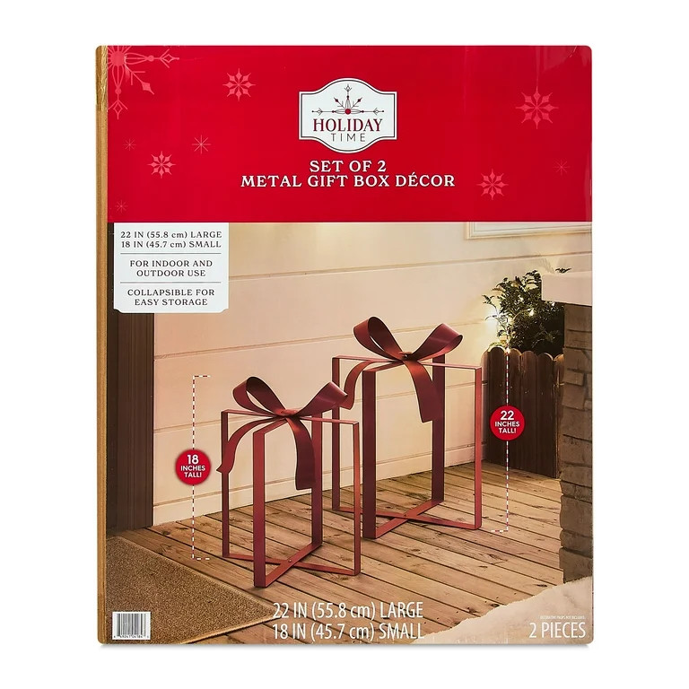Metal Gift Box Christmas Decorationss, Red, Set of 2, by Holiday Time | Walmart (US)