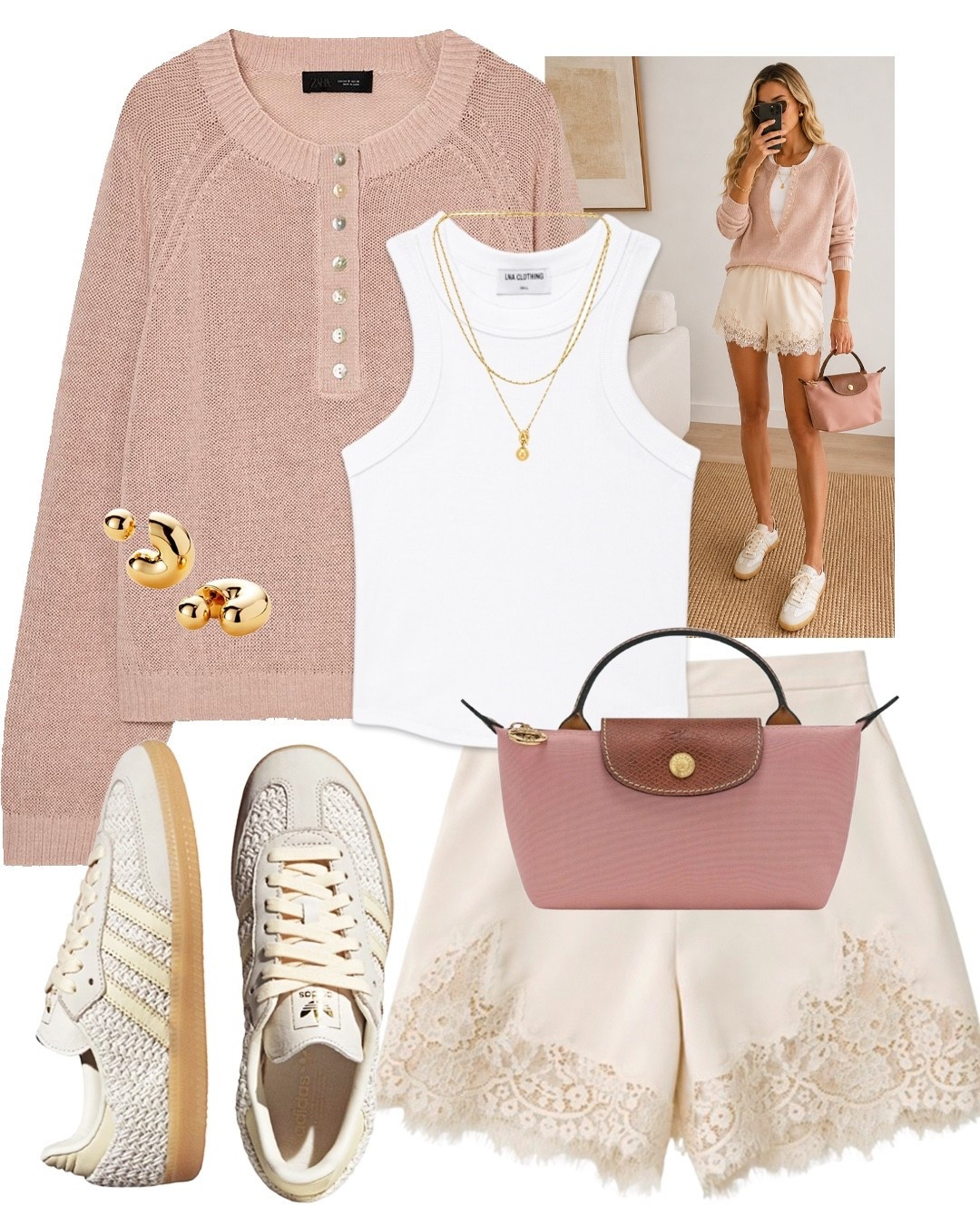 Pink jumper pink Longchamp mini bag adidas samba crochet raffia white tank top satin lace shorts

#LTKuk #LTKsummer #LTKeurope